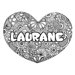 Coloraci&oacute;n del nombre LAURANE - decorado mandala de coraz&oacute;n