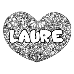 Coloraci&oacute;n del nombre LAURE - decorado mandala de coraz&oacute;n