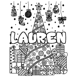Coloraci&oacute;n del nombre LAUREN - decorado &aacute;rbol de Navidad y regalos