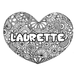 Coloraci&oacute;n del nombre LAURETTE - decorado mandala de coraz&oacute;n