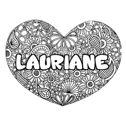 Coloraci&oacute;n del nombre LAURIANE - decorado mandala de coraz&oacute;n