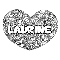 Coloraci&oacute;n del nombre LAURINE - decorado mandala de coraz&oacute;n