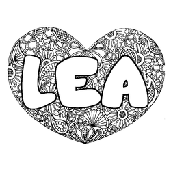 Coloraci&oacute;n del nombre LEA - decorado mandala de coraz&oacute;n