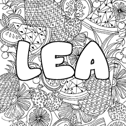 Coloraci&oacute;n del nombre LEA - decorado mandala de frutas