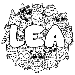 Coloraci&oacute;n del nombre LEA - decorado b&uacute;hos