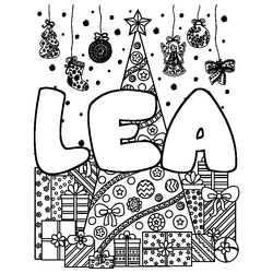 Coloraci&oacute;n del nombre LEA - decorado &aacute;rbol de Navidad y regalos