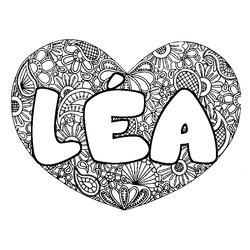 Coloraci&oacute;n del nombre L&Eacute;A - decorado mandala de coraz&oacute;n
