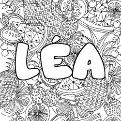 Coloraci&oacute;n del nombre L&Eacute;A - decorado mandala de frutas