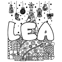 Coloraci&oacute;n del nombre L&Eacute;A - decorado &aacute;rbol de Navidad y regalos