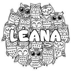 Coloraci&oacute;n del nombre L&Eacute;ANA - decorado b&uacute;hos