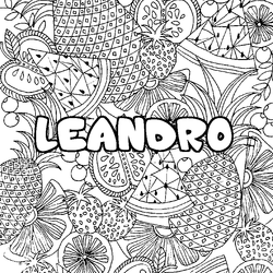 Coloraci&oacute;n del nombre LEANDRO - decorado mandala de frutas