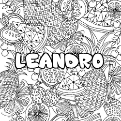 Coloraci&oacute;n del nombre L&Eacute;ANDRO - decorado mandala de frutas