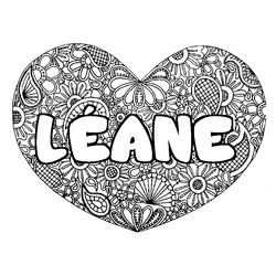 Coloraci&oacute;n del nombre L&Eacute;ANE - decorado mandala de coraz&oacute;n