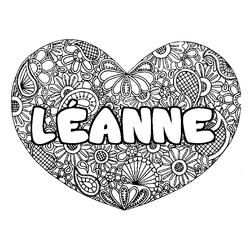 Coloraci&oacute;n del nombre L&Eacute;ANNE - decorado mandala de coraz&oacute;n