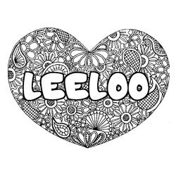 Coloraci&oacute;n del nombre LEELOO - decorado mandala de coraz&oacute;n