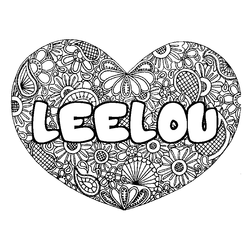 Coloraci&oacute;n del nombre LEELOU - decorado mandala de coraz&oacute;n