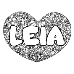 Coloraci&oacute;n del nombre LEIA - decorado mandala de coraz&oacute;n