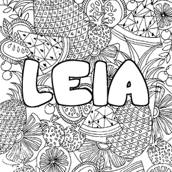 Coloraci&oacute;n del nombre LEIA - decorado mandala de frutas