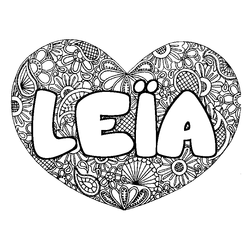 Coloraci&oacute;n del nombre LE&Iuml;A - decorado mandala de coraz&oacute;n