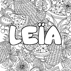 Coloraci&oacute;n del nombre LE&Iuml;A - decorado mandala de frutas