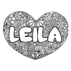 Coloraci&oacute;n del nombre LEILA - decorado mandala de coraz&oacute;n
