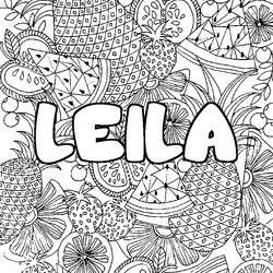 Coloraci&oacute;n del nombre LEILA - decorado mandala de frutas