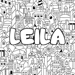 Coloraci&oacute;n del nombre LEILA - decorado ciudad