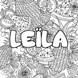 Coloraci&oacute;n del nombre LE&Iuml;LA - decorado mandala de frutas