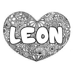 Coloraci&oacute;n del nombre LEON - decorado mandala de coraz&oacute;n