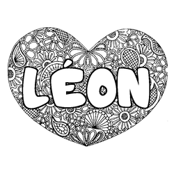 Coloraci&oacute;n del nombre L&Eacute;ON - decorado mandala de coraz&oacute;n