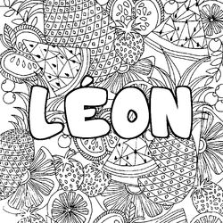 Coloraci&oacute;n del nombre L&Eacute;ON - decorado mandala de frutas