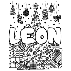 Coloraci&oacute;n del nombre L&Eacute;ON - decorado &aacute;rbol de Navidad y regalos