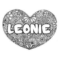 Coloraci&oacute;n del nombre LEONIE - decorado mandala de coraz&oacute;n