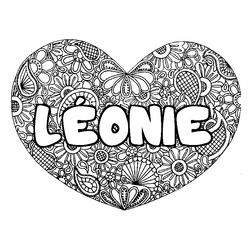 Coloraci&oacute;n del nombre L&Eacute;ONIE - decorado mandala de coraz&oacute;n