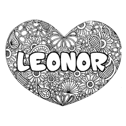 Coloraci&oacute;n del nombre LEONOR - decorado mandala de coraz&oacute;n