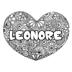 Coloraci&oacute;n del nombre LEONORE - decorado mandala de coraz&oacute;n