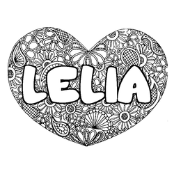 Coloraci&oacute;n del nombre LELIA - decorado mandala de coraz&oacute;n