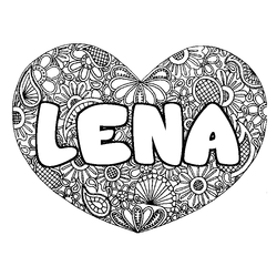 Coloraci&oacute;n del nombre LENA - decorado mandala de coraz&oacute;n