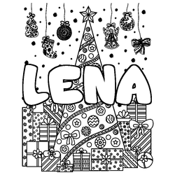 Coloraci&oacute;n del nombre LENA - decorado &aacute;rbol de Navidad y regalos
