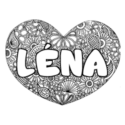 Coloraci&oacute;n del nombre L&Eacute;NA - decorado mandala de coraz&oacute;n