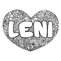 Coloraci&oacute;n del nombre LENI - decorado mandala de coraz&oacute;n