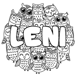 Coloraci&oacute;n del nombre LENI - decorado b&uacute;hos