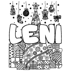Coloraci&oacute;n del nombre LENI - decorado &aacute;rbol de Navidad y regalos