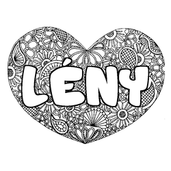 Coloraci&oacute;n del nombre L&Eacute;NY - decorado mandala de coraz&oacute;n