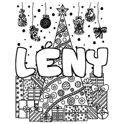Coloraci&oacute;n del nombre L&Eacute;NY - decorado &aacute;rbol de Navidad y regalos