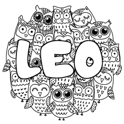 Coloraci&oacute;n del nombre LEO - decorado b&uacute;hos