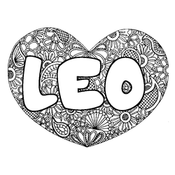 Coloraci&oacute;n del nombre LEO - decorado mandala de coraz&oacute;n