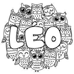 Coloraci&oacute;n del nombre L&Eacute;O - decorado b&uacute;hos