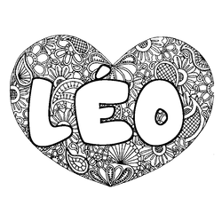 Coloraci&oacute;n del nombre L&Eacute;O - decorado mandala de coraz&oacute;n
