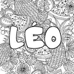 Coloraci&oacute;n del nombre L&Eacute;O - decorado mandala de frutas